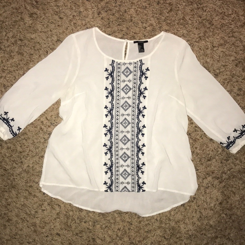 White/Navy Blue Blouse